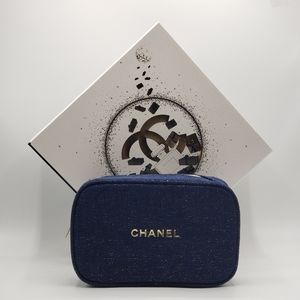 Authentic Chanel Cosmetic Bag Blue Gold Gift Box